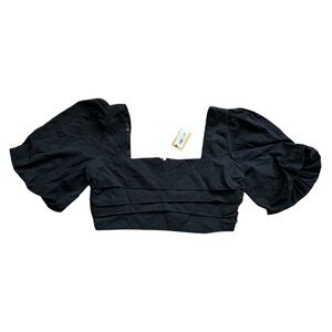 Vestique Black Harper Whimsigoth Poplin Puff Sleeve Crop Top NWT Size Large